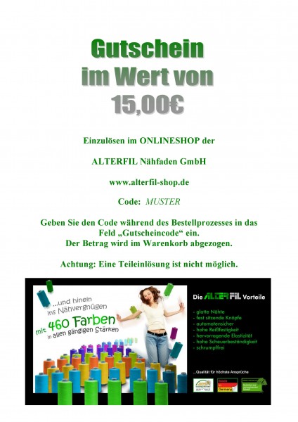 Online-Gutschein 15,00 Euro