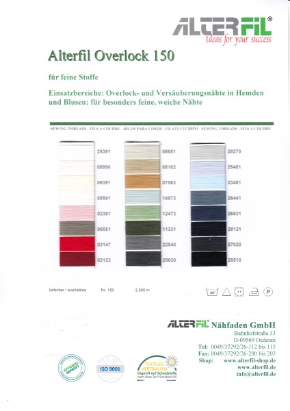 Farbenkarte Alterfil Overlock 150