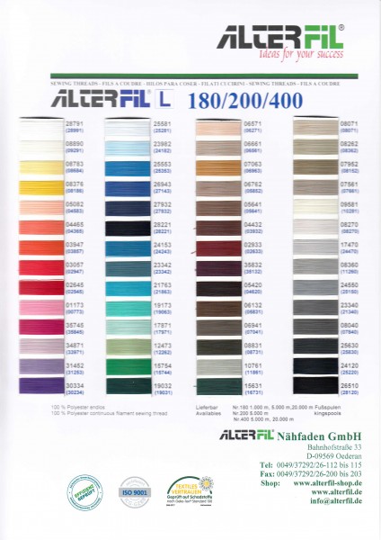 Farbenkarte Alterfil L 180/400